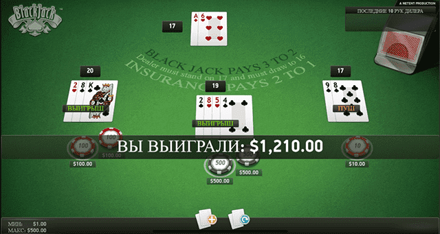 Выигрыш в Blackjack.